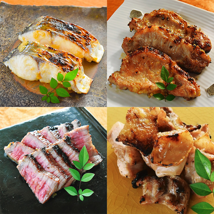 味噌漬け鰆 味噌漬けオリーブ豚 味噌漬けオリーブ牛 オリーブ地鶏焼き